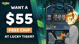 The banner highlighting the $55 free chip offer, enticing new players with the opportunity to try the casino's games without any initial deposit.